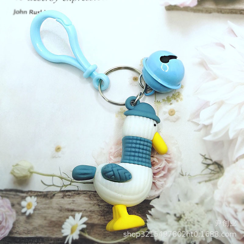 Móc khóa vịt xanh kèm chuông chất liệu silicone
