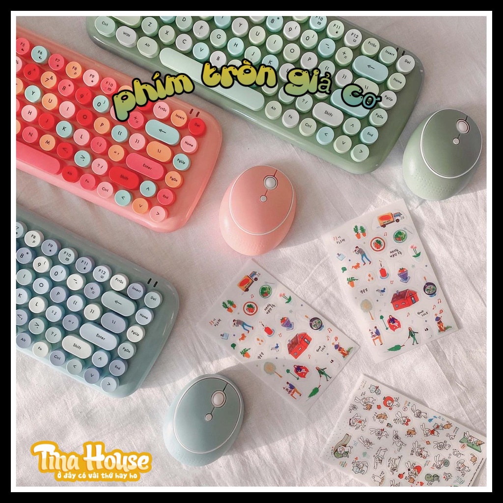 ✅Free Ship ✅ Bộ Bàn Phím Chuột Giả Cơ Không Dây Candy Mofii Dễ Thương ✅ - Tặng  stickers + chổi quét bàn phím