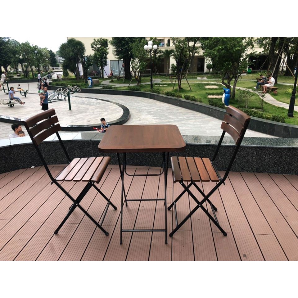 Bộ bàn ghế xếp cà phê chân sắt ( 1 bàn + 2 ghế )