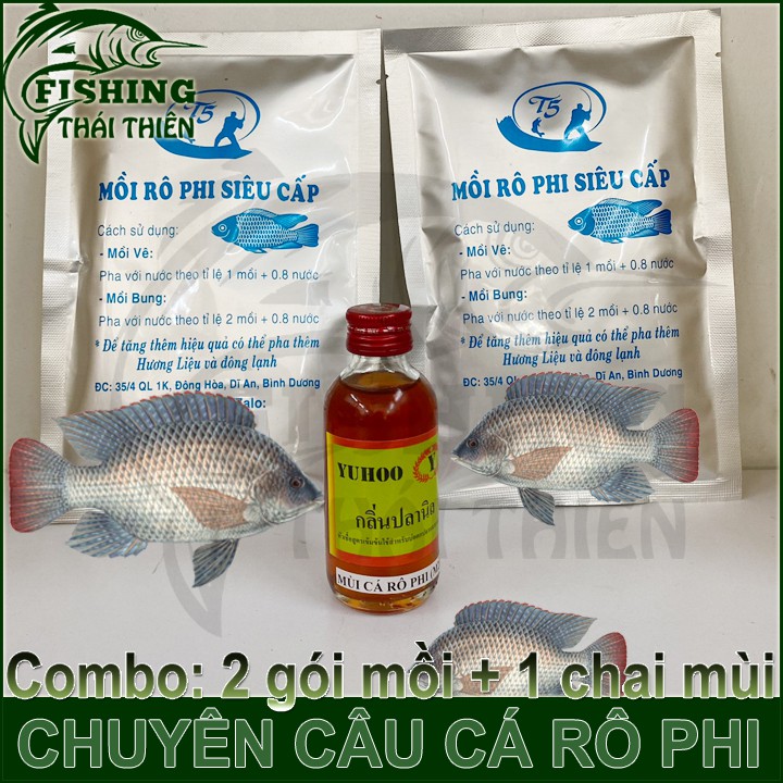 Combo 2 gói mồi câu cá rô phi siêu cấp, 1 chai tinh mùi câu cá rô phi