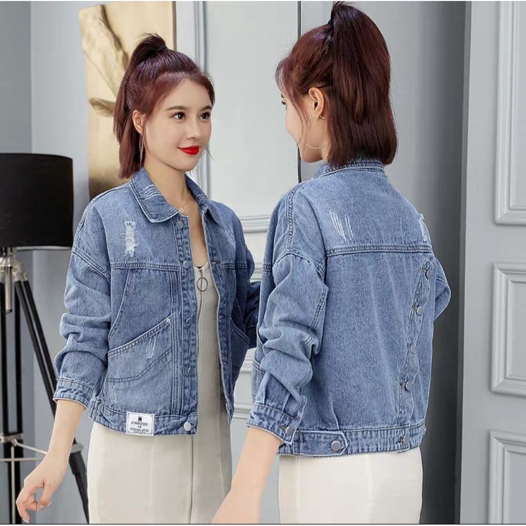 Áo khoác jeans nữ xanh tà chéo đủ 2 màu xanh đen size 38-65kg cao cấp độc quyền ...