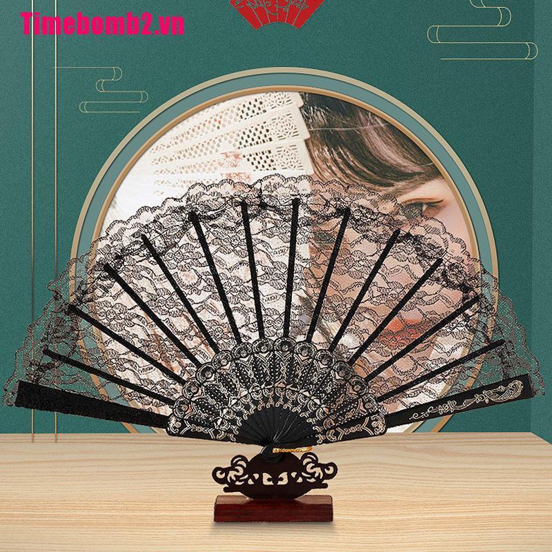 (Timebomb &amp; Hot) Quạt Xếp In Họa Tiết Ren Nghệ Thuật Cổ Điển Nghệ Thuật Trang Trí