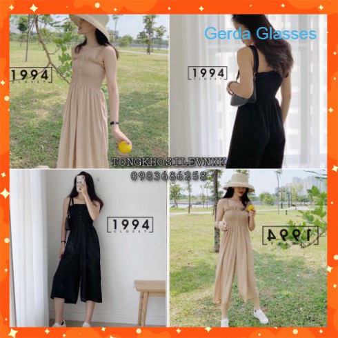 JUM HAI DÂY ĐŨI QUẦN SỚ LỬNG CHUN NGỰC CỰC HOT - JUMPSUIT 2 DÂY NHÚN BÈO ĐŨI BE ĐEN