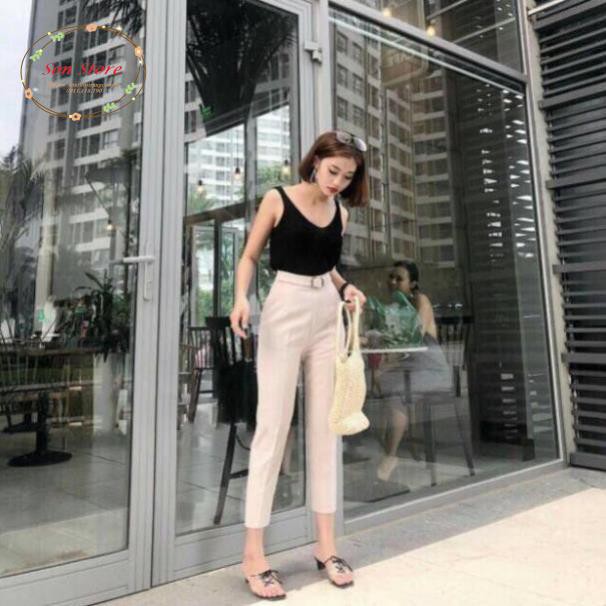 Quần baggy công sở cạp cao phối đai kim loại loại đẹp