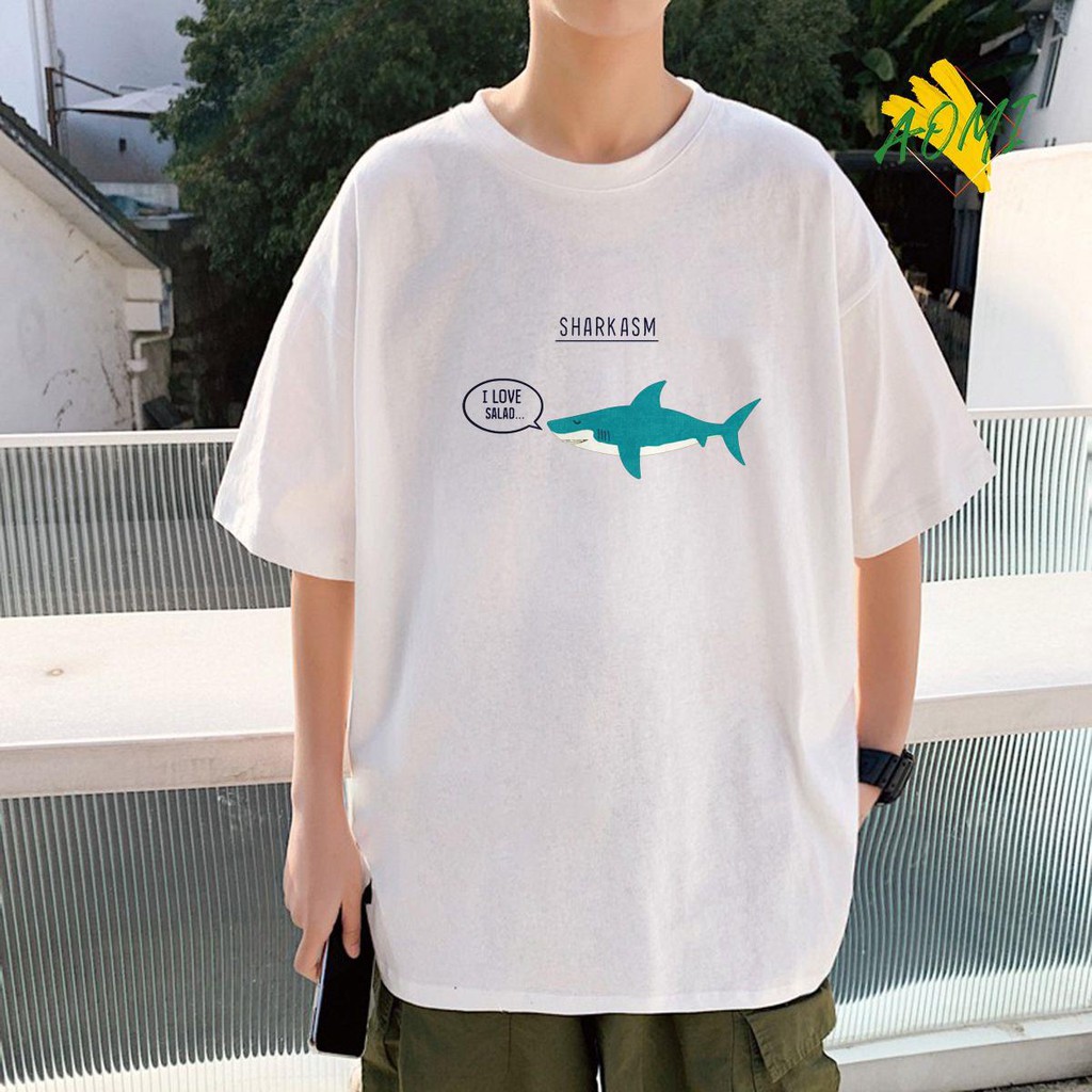 ÁO THUN UNISEX AOMI SHARK LOVE SALAD CÁ MẬP CON ĂN CHAY TAY NGẮN TAY LỠ NAM NỮ CHẤT LƯỢNG CAO