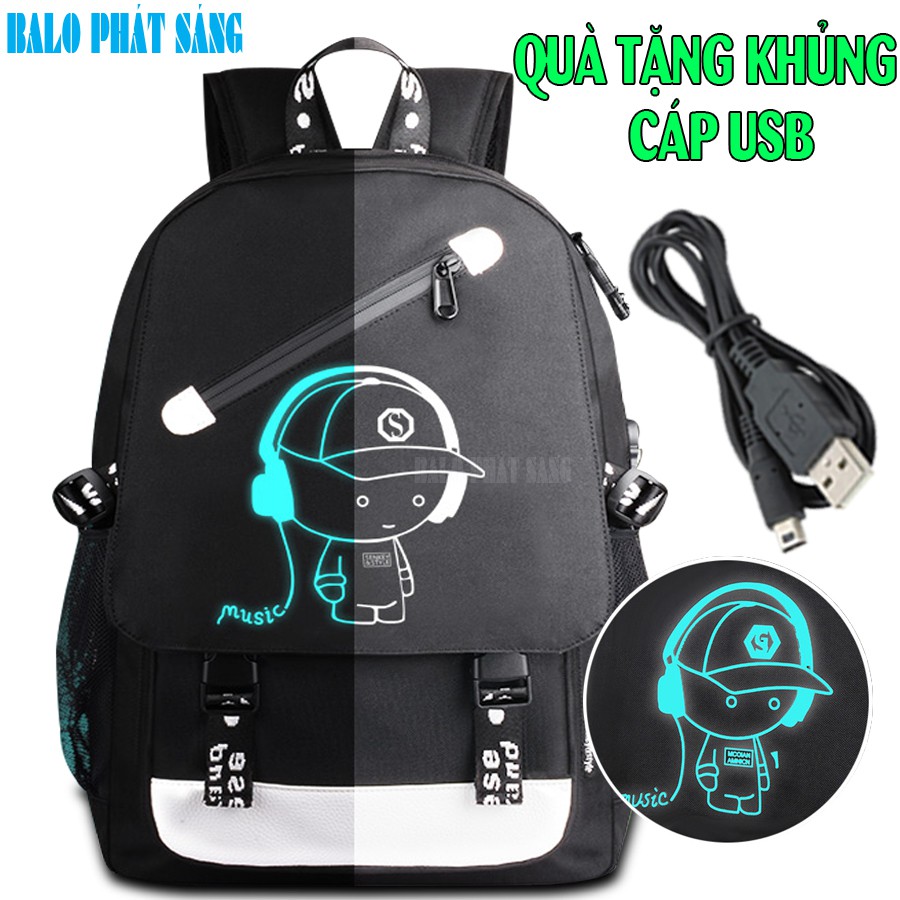 Balo nam nữ phát sáng cao cấp in hình họa tiết cá tính + Tặng cáp sạc USB siêu xịn - Hàng siêu HOT đi học đi chơi