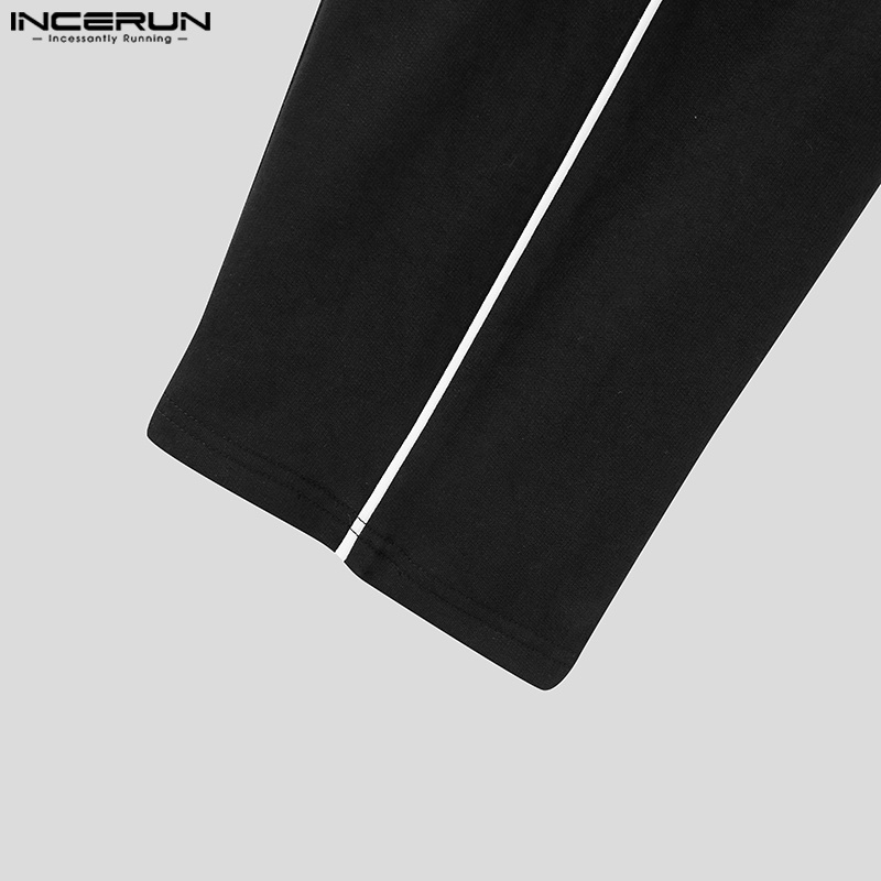 Quần dài thể thao INCERUN ống rộng họa tiết kẻ sọc phối dây rút phong cách cá tính dành cho nam