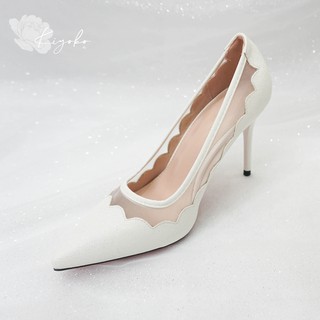 Giày cưới cao gót ren họa tiết đơn giản dễ thương cao 9cm