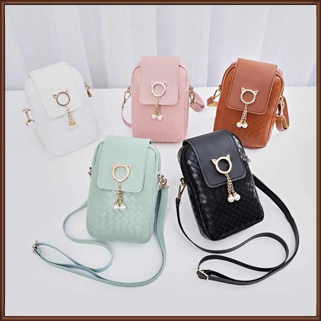 Túi Đựng Điện Thoại Bằng Da Pu Đính Ngọc Trai Thời Trang Cho Nữ