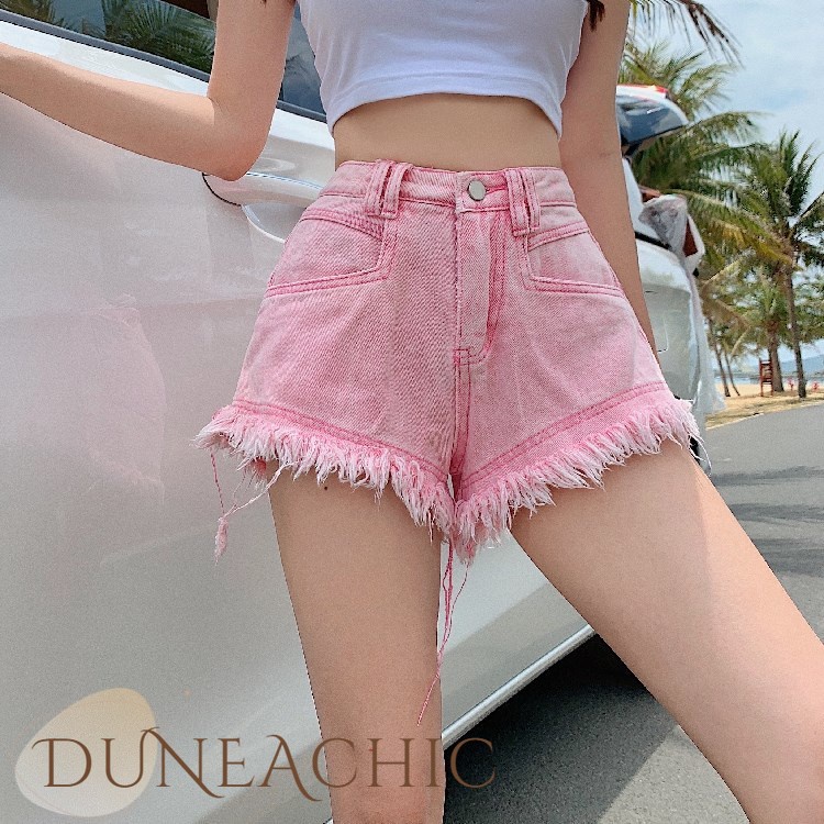 DUNEA Quần Short Denim Lưng Cao Ống Rộng Kiểu Dáng Quyến Rũ Cho Nữ