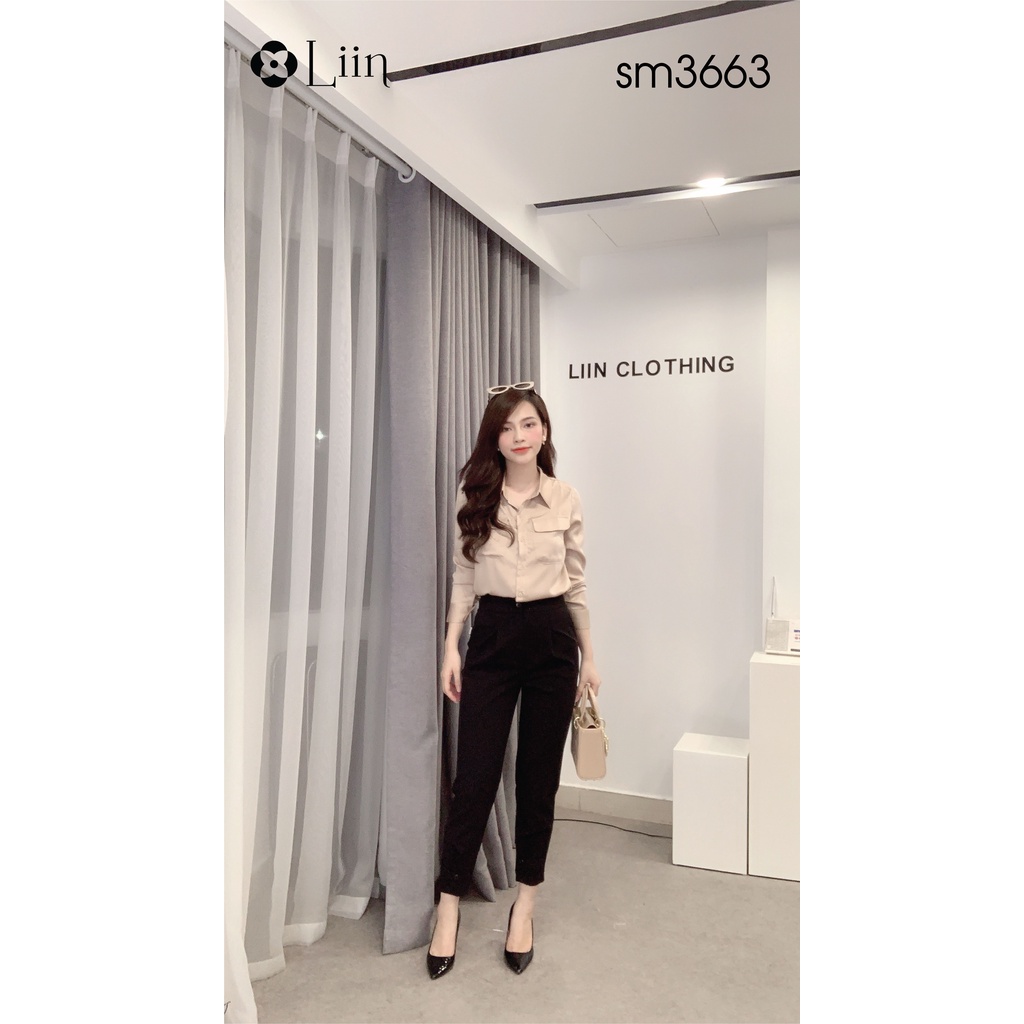 Áo sơ mi dài tay chất Lụa Be 2 Túi form trơn, basic thanh lịch Liin Clothing SM3663