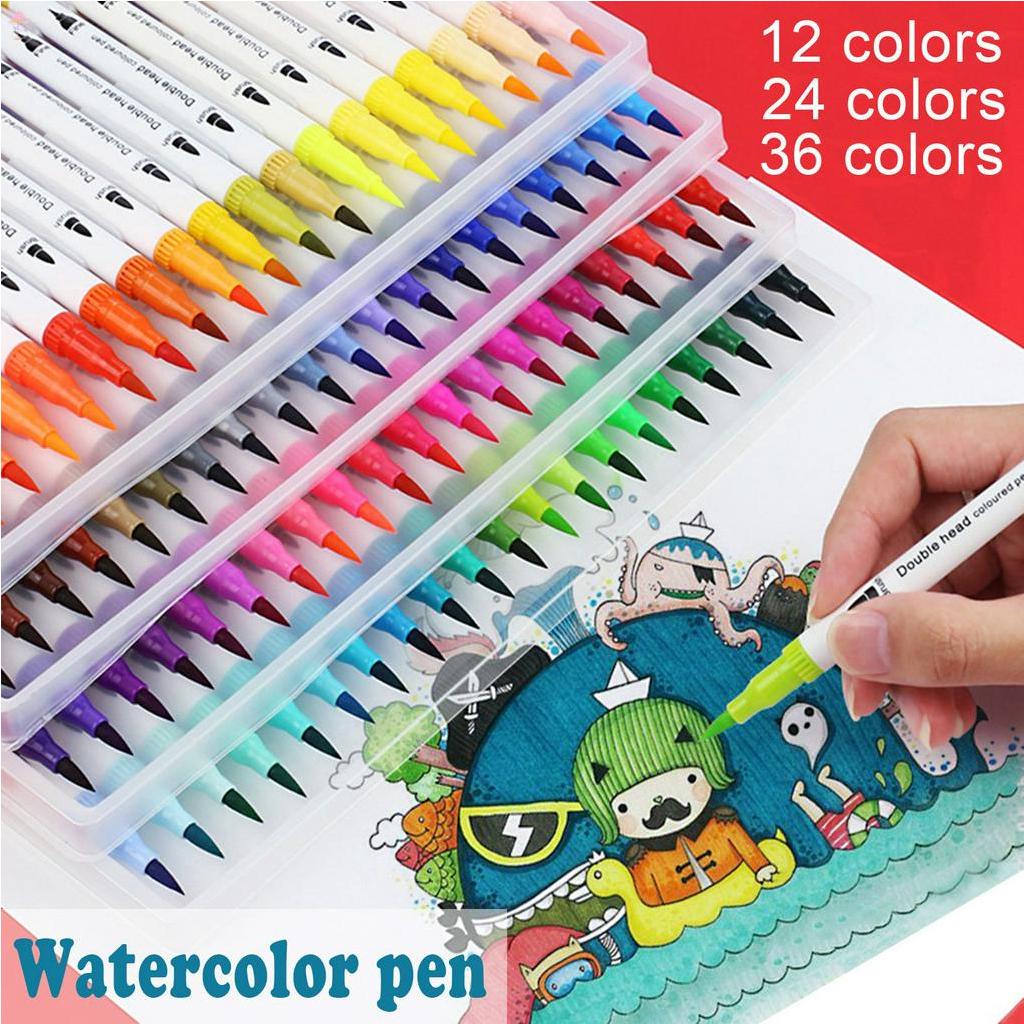 Set bút màu nước hai đầu ngòi mềm 12 / 24 / 36 màu