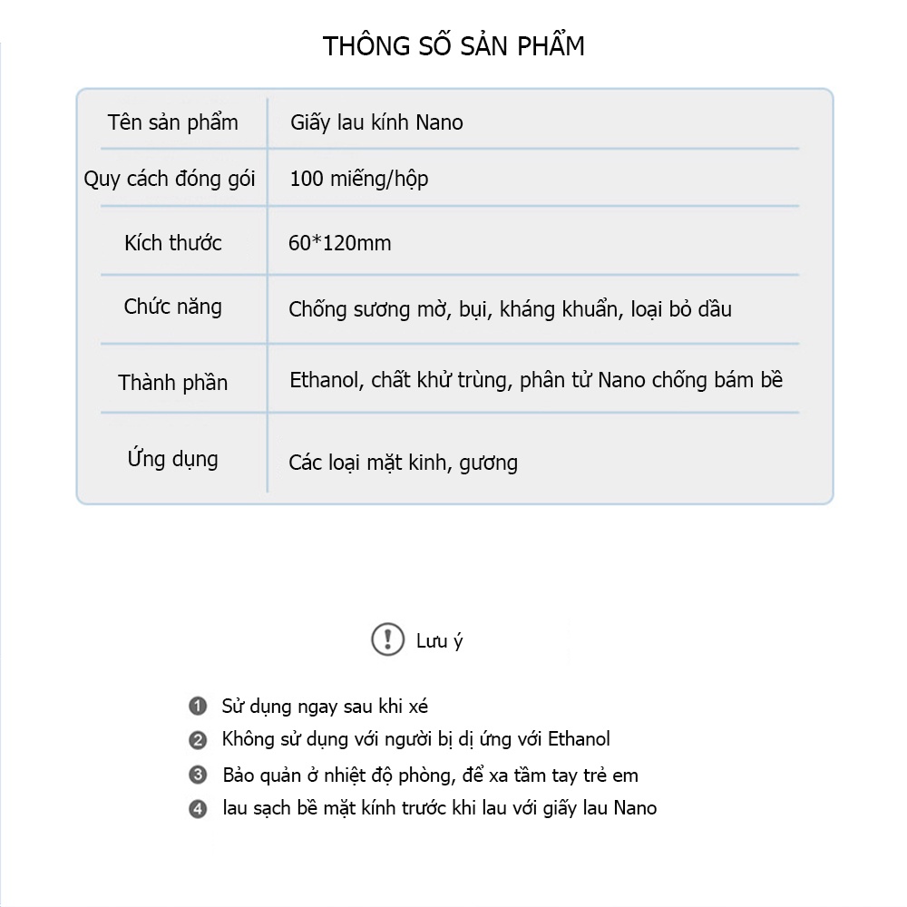 Khăn lau kính chống bám hơi nước Nano hộp 100 miếng, lau sạch nhờn vân tay bụi bẩn trên mắt kính, điện thoại