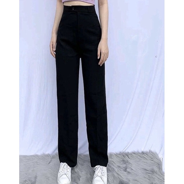 Quần tây ống rộng lưng siêu cao qua rốn vải dày dặn có túi dài 100cm