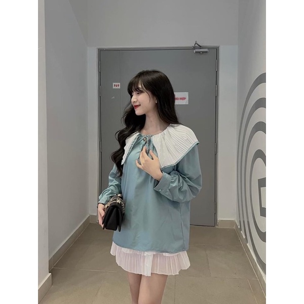 Áo bèo xếp li có 3 màu Nâu - Hồng - Xanh