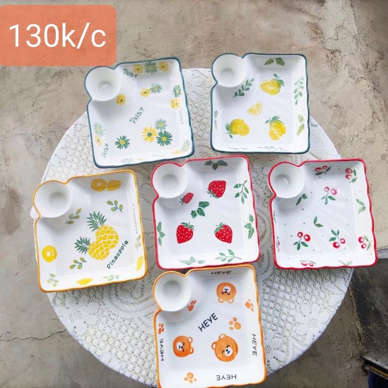 🤩Đĩa sứ vuông có ngăn chấm🤩