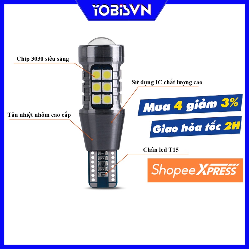 Bóng Đèn LED T15 - W16W Cho Xe Hơi Chip Led 3030 - 27SMD Có Canbus - Màu Trắng