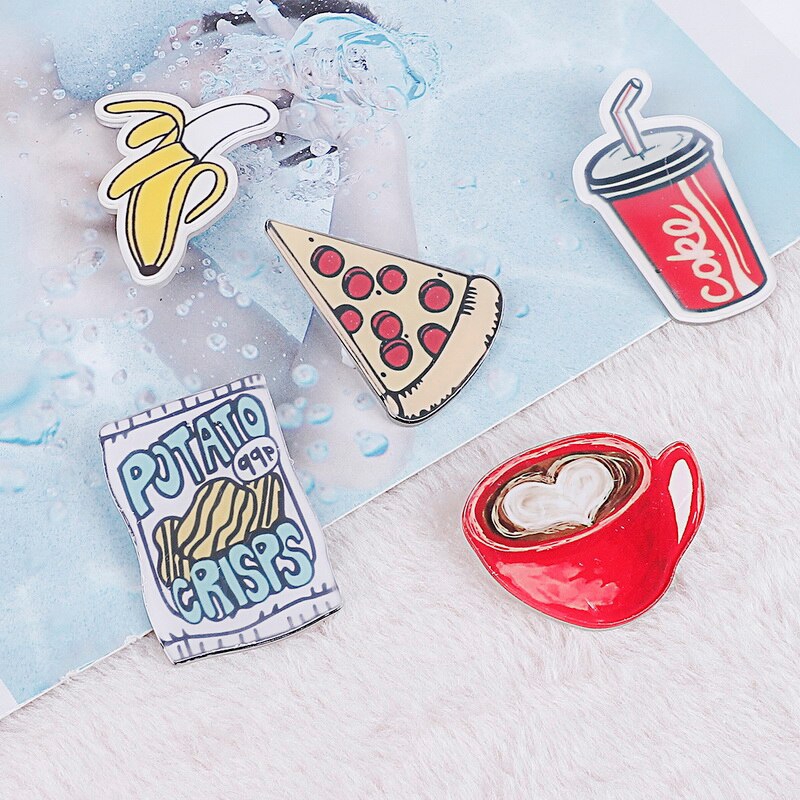 Ghim cài acrylic hình lát chanh/pizza/chuối/cola/cà phê dễ thương trang trí túi xách cho nữ DIY