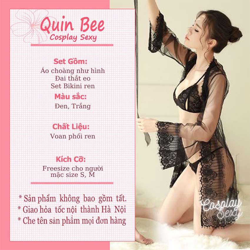 Áo Choàng Ngủ Nữ Sexy Kèm Bikini Ren Sexy Xuyên Thấu Mỏng Manh - ACR905- QuinBee | BigBuy360 - bigbuy360.vn