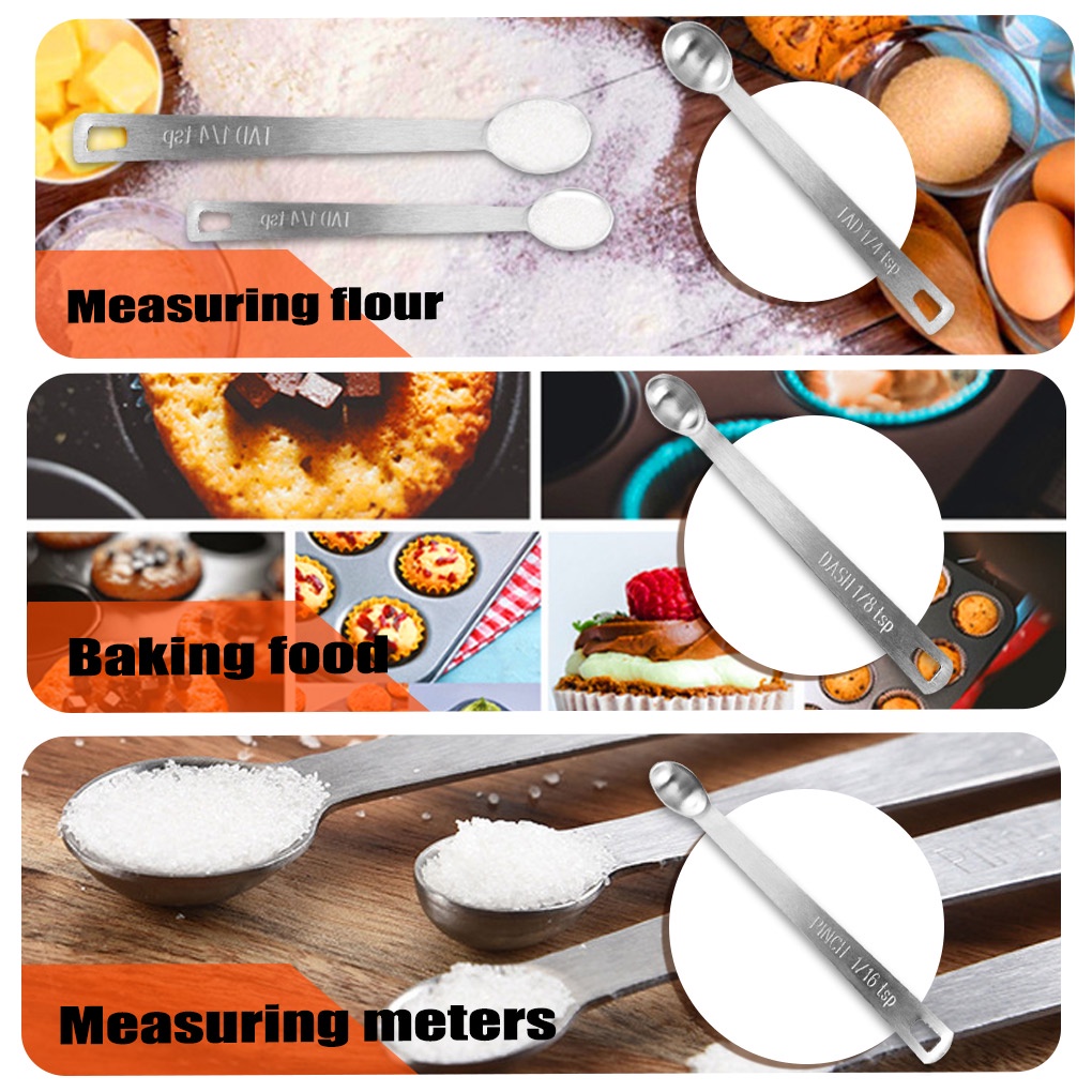 5 Piece Measuring Spoon Set Seasoning Mirror Polished Handled Sugar Juice Teaspoon Kitchen Tools Gadgets Utensils with