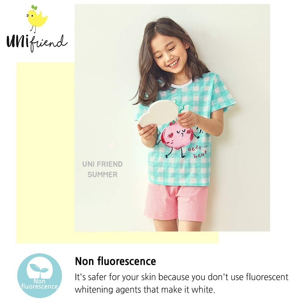 [Big Sale Last Stock] UNIFRIEND Kids Pajamas Girls Sleepwear Clothes Set Home Wear, Short Sleeve 100% Organic, Girls Pyjamas Nightwear (Mint Beet)