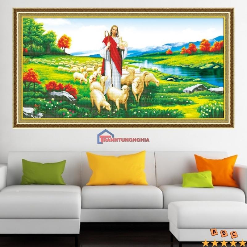 Tranh đính đá, tranh thêu chữ thập chúa chăn chiên