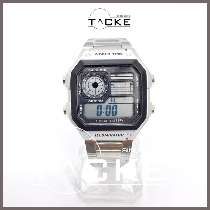 Đồng hồ nam casio AE1200 world time điện tử thể thao không gỉ chống nước tốt mặt vuông có cường lực