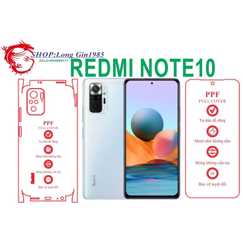 Redmi Note 10 miếng dán trong Ppf mặt sau và mặt trước chống va đập chống trầy xước