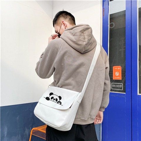 Size lớn_có khóa + túi con có khóa _TÚI tote CHÉO GẤU PANDA CHẤT VẢI CANVAS DÁNG UNISEX NAM NỮ