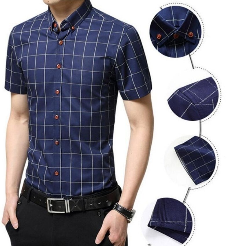 Áo sơ mi nam ngắn tay ❤️ áo sơ mi nam cộc tay in Caro 3D phối Nút Gỗ thời trang Erina cao cấp form áo chuẩn