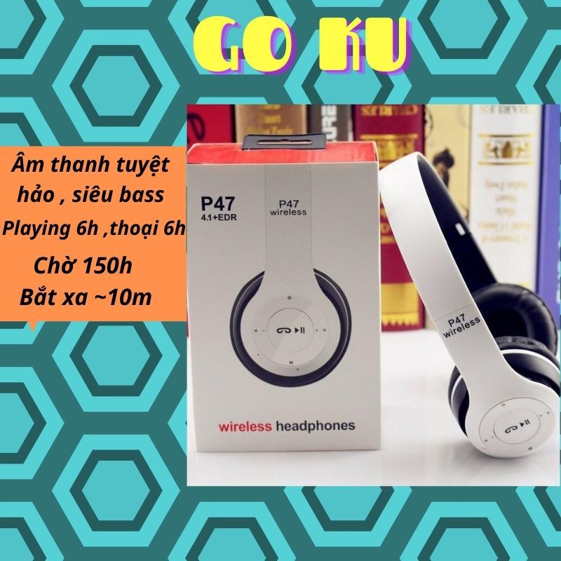 Tai Nghe Chụp Tai Bluetooth P47 - Có Khe Cắm Thẻ Nhớ - Âm Thanh Đỉnh