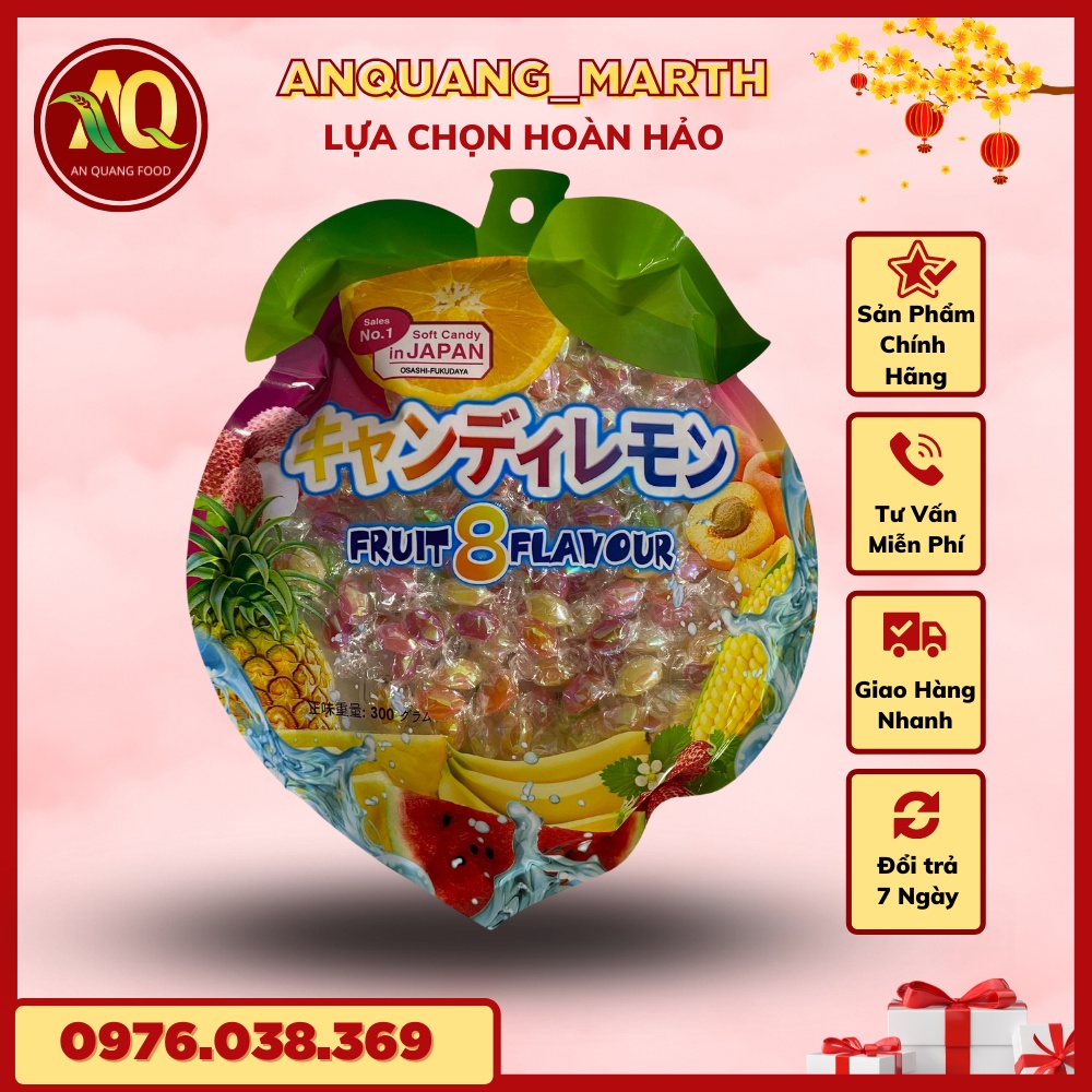 Kẹo trái cây 8 vị ANQUANG_MARTH, kẹo dừa trái cây nhật bản gói 300gr- Hàng chất lượng