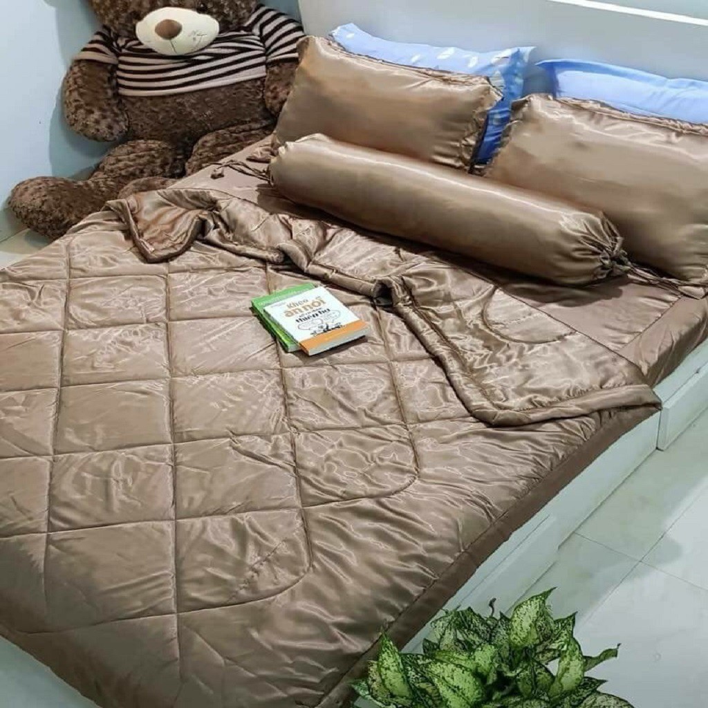 Bộ Chăn Drap Cao Cấp Mềm Mịn Lụa Thái Tuấn  - Mền lồng lớp bông mỏng có chân chỉ hình thoi