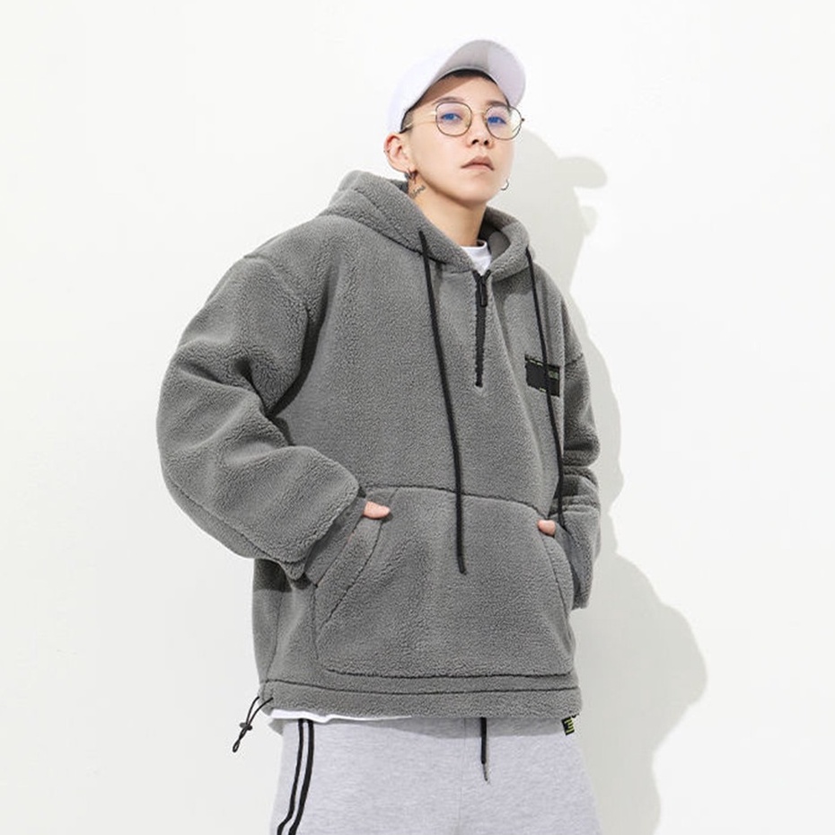 Áo hoodie vải len lông cừu dáng rộng phong hip hop mỹ thời trang thu đông cá tính năng động M-4XL