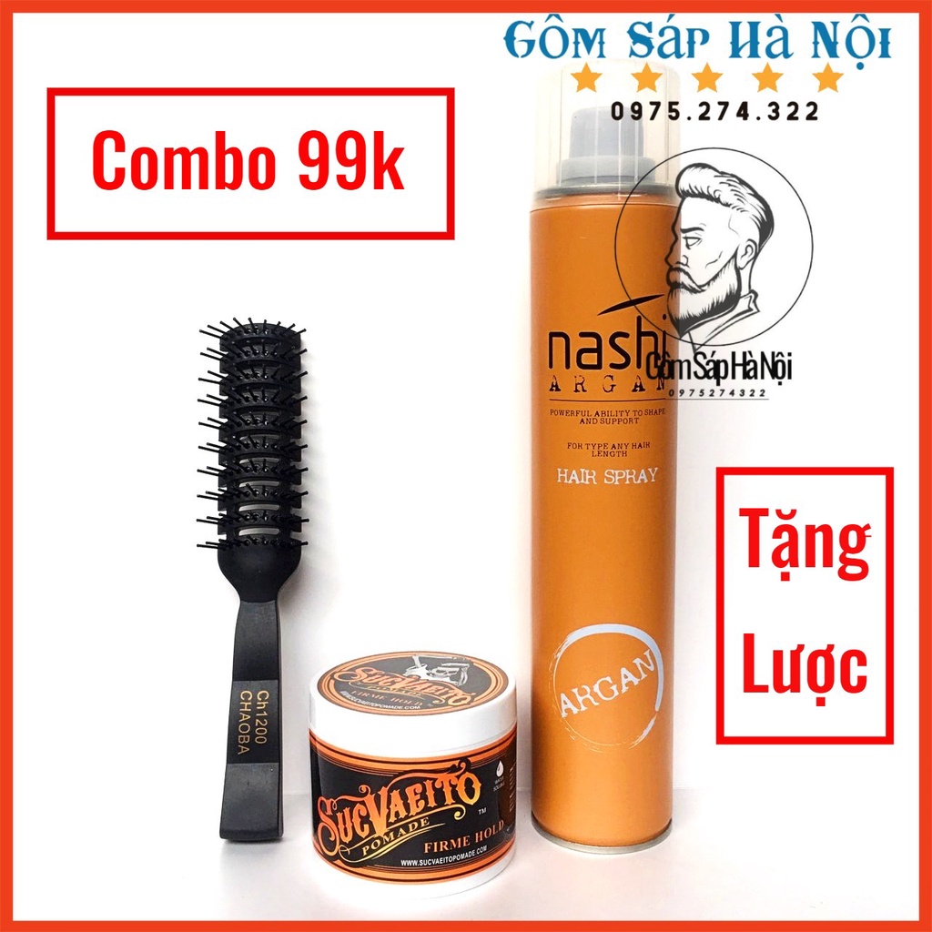 ( Tặng Lược) COMBO Gôm Xịt Tóc Nashi 320ml +Sáp Vuốt Tóc Suavecito Pomade 113g