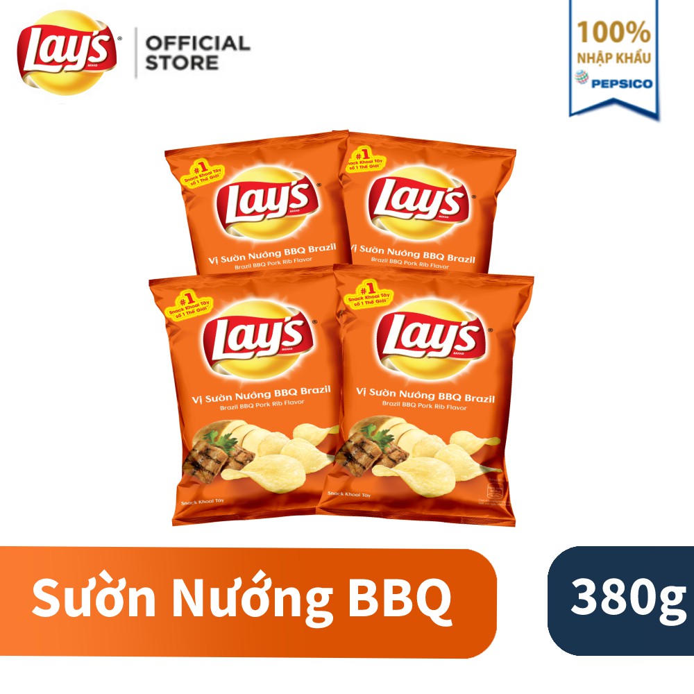 Combo 4 Snack Khoai Tây Lay's vị Sườn Nướng BBQ Brazil 95g/gói