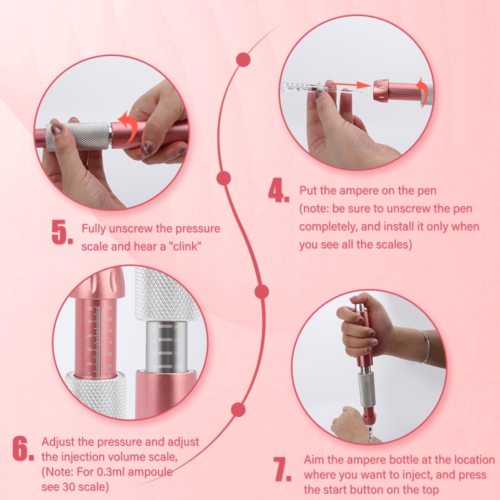 2 trong 1 bút hyaluron hyaluronic acid súng phun áp lực cao để chống nhăn môi nâng cơ với đầu ampoule tatoo