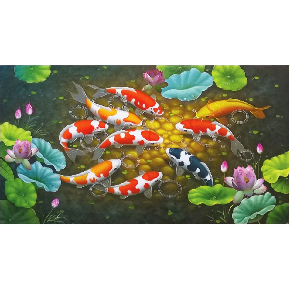 Tranh Đính Đá CÁ CỬU NGƯ QUẦN HỘI. KT: 1m2 x 65cm - 1m6 x 70cm