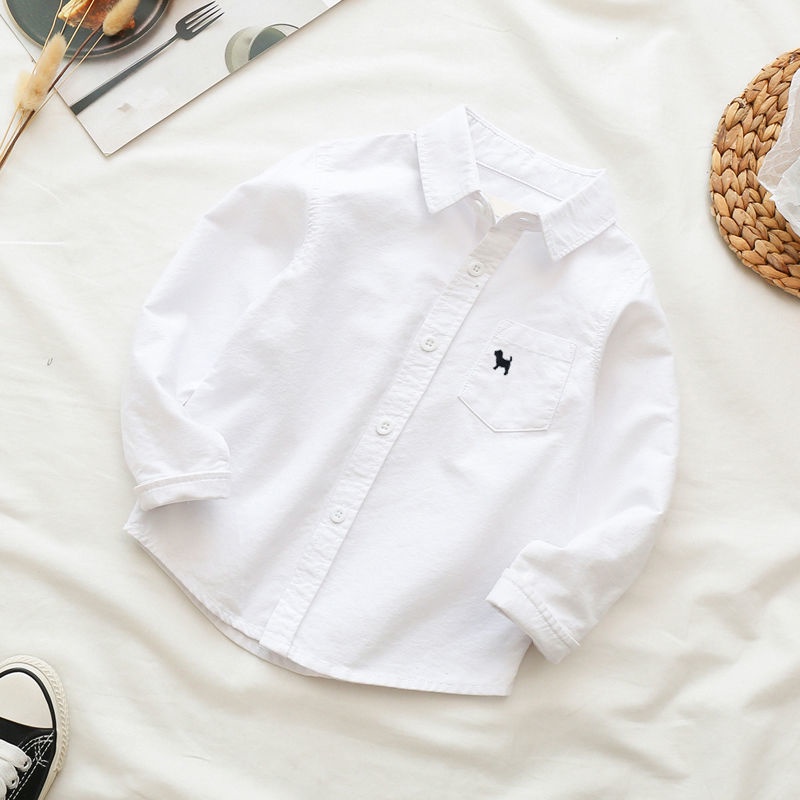 Áo sơ mi vải cotton tay dài màu trơn đáng yêu thời trang xuân thu cho bé trai