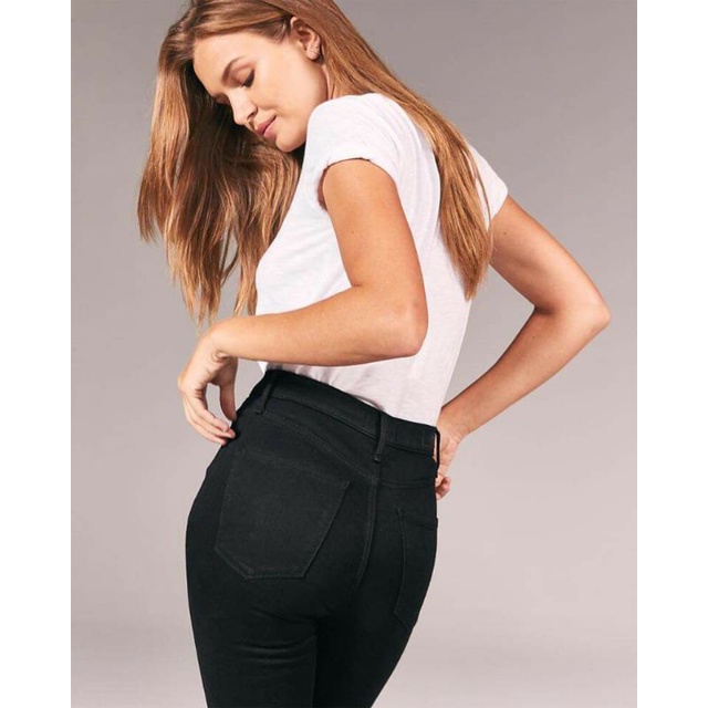 Quần jean đen skinny rách gối cắt lai A&amp;B chất co giãn-hàng xuất