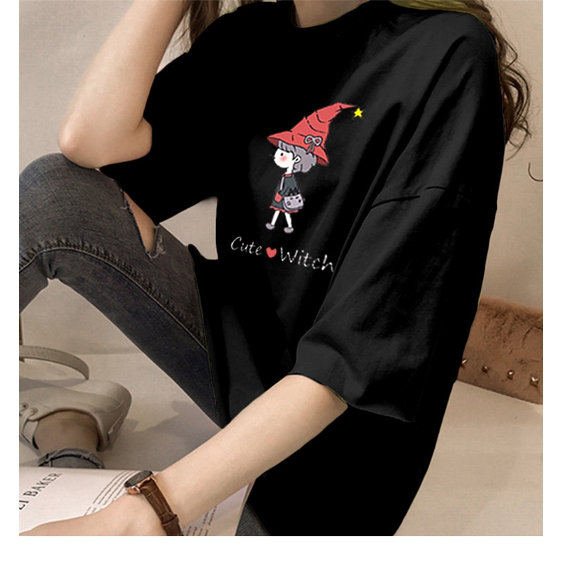 NRVP Áo thun tay ngắn dáng rộng mùa hè 2020 in họa tiết ngộ nghĩnh cho nữ