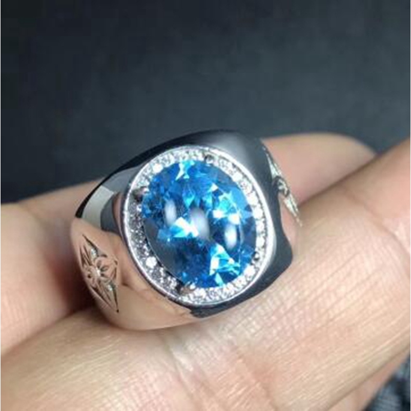 Nhẫn màu xanh thiên nhiên Topaz bạc cho nam nữ trang sức