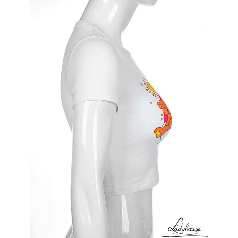 Áo Thun Tay Ngắn Dáng Ôm In Họa Tiết Gấu Màu Cầu Vồng Dễ Thương Thời Trang Mùa Hè Cho Nữ