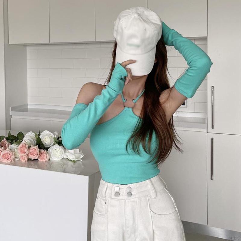 Áo Croptop sát nách màu sắc thanh lịch cho phái nữ