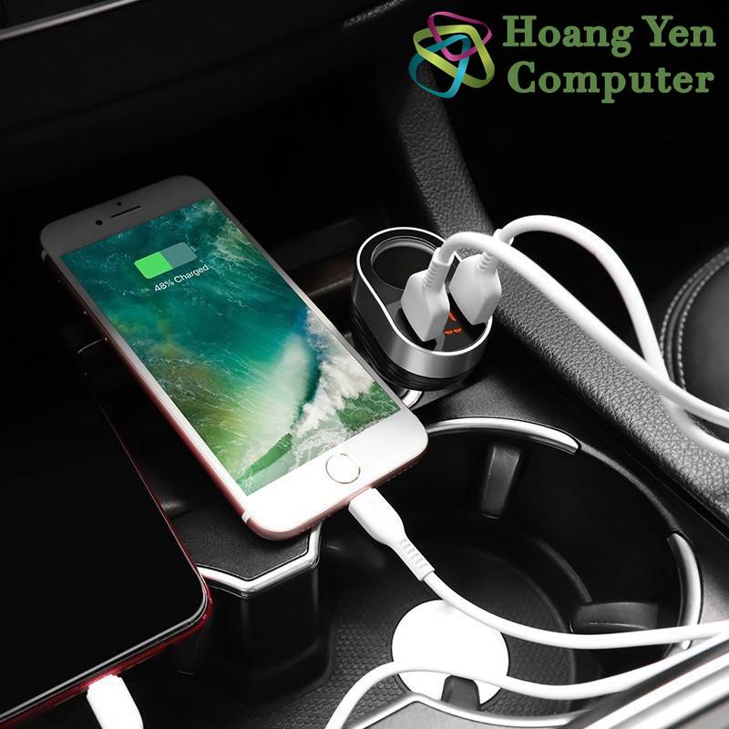Cốc Sạc Xe Hơi Hoco Z29 1 Cổng Tẩu Sạc, 2 Cổng Sạc USB - BH 1 Năm - Hoàng Yến Computer