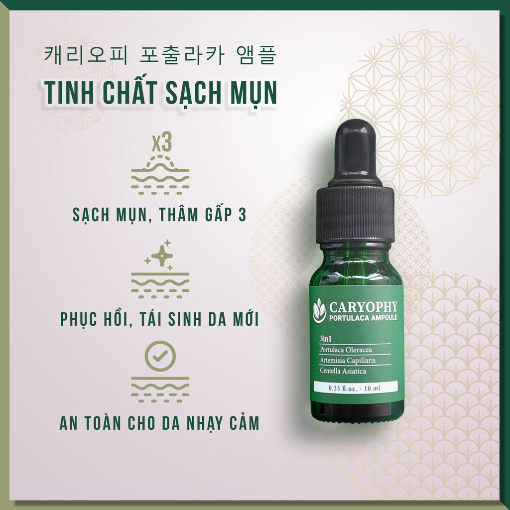 Serum dành cho da dầu mụn ngăn ngừa ẩn mụn bọc mụn trứng cá các loại mụn và thâm Caryophy hàn quốc 1ml