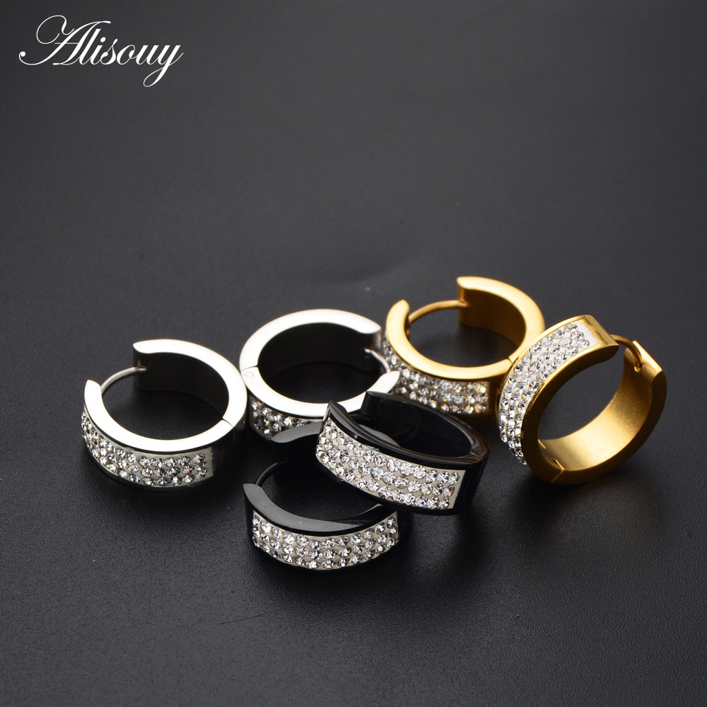 1 Đôi Bông Tai Tròn Bằng Thép Không Gỉ Đính Pha Lê Màu Vàng 6 * 7 6 * 9 6 * 16