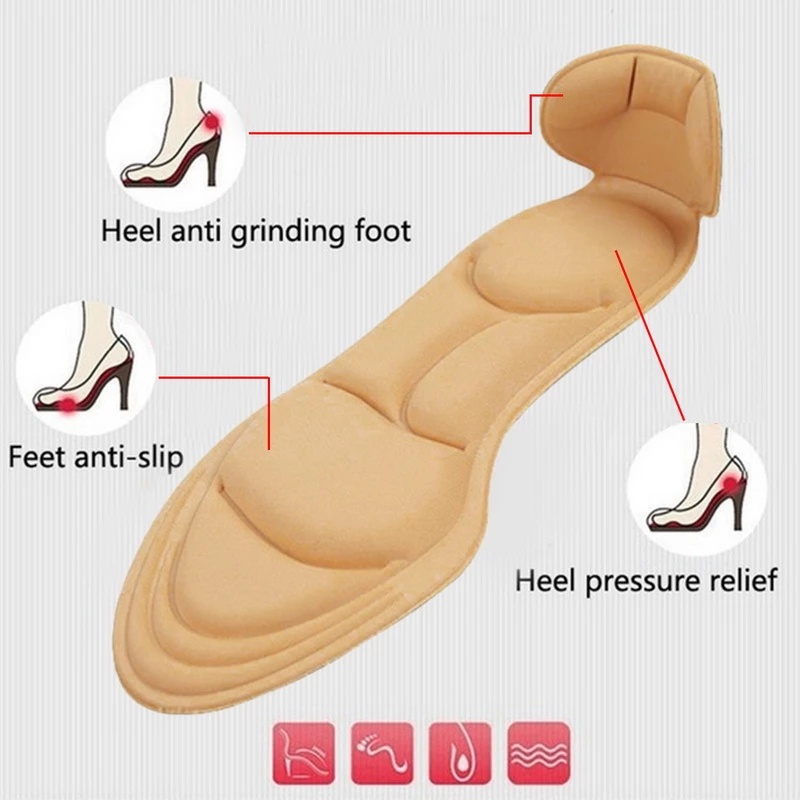 Miếng Lót Giày Cao Gót 5D Bằng Xốp Mềm Thoáng Khí Giảm Đau Chống Trượt 2 Trong 1