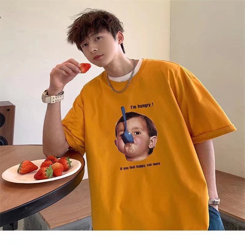 Áo Thun Tay Ngắn Cổ Tròn In Họa Tiết Hoạt Hình Có 3 Màu Thời Trang Mùa Hè size M-8XL Cho Nam