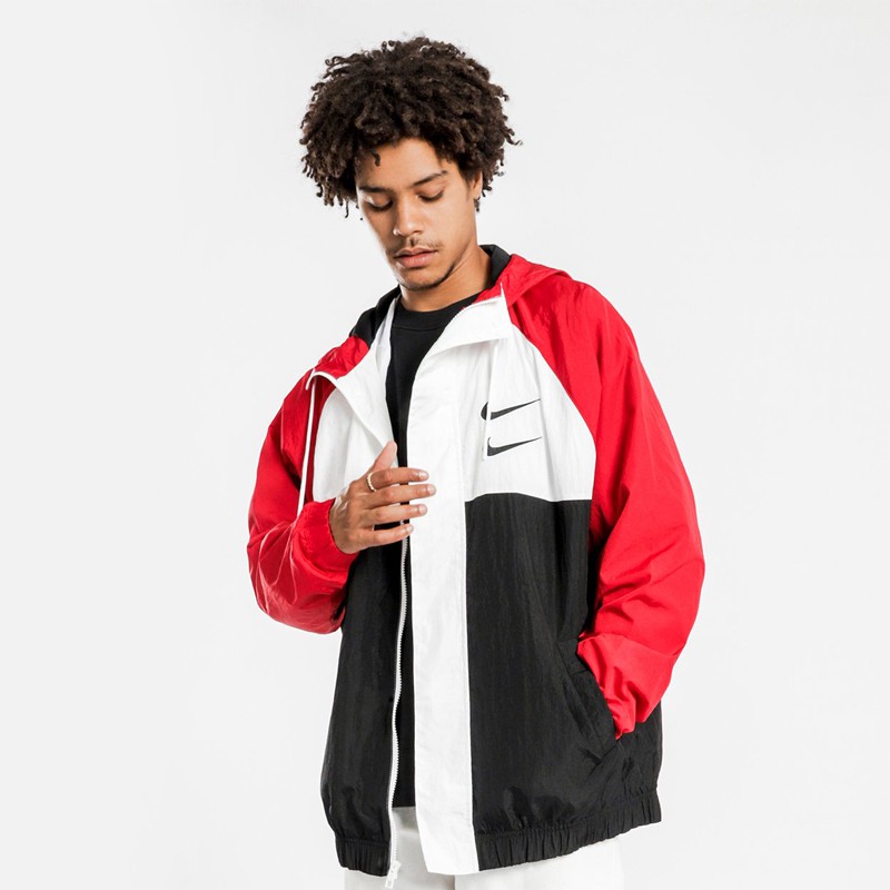 ÁO KHOÁC NIKE SWOOSH HOODED WOVEN JACKET - ĐỎ / TRẮNG / ĐEN